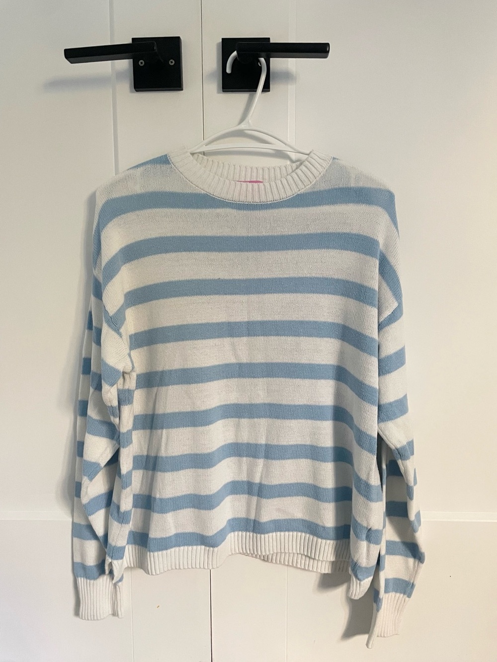 edikted blue and white striped knit crewneck sweater size small